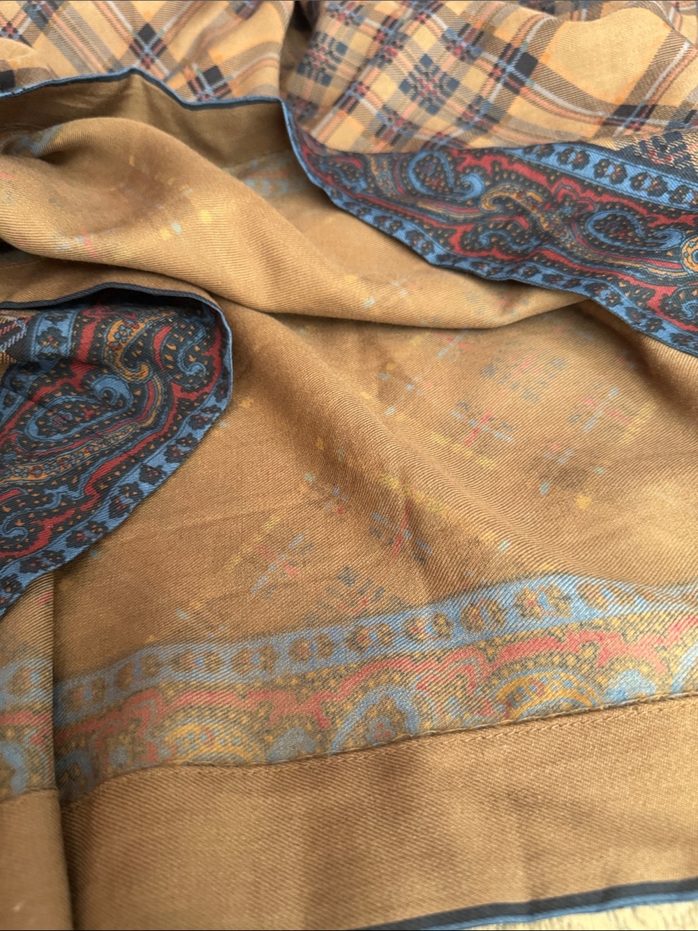 1980 Ralph Lauren brown plaid midi skirt blue paisley border hem - Picture 9 of 10